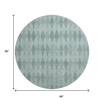 8' Teal And Gray Geometric Washable Round Rug With UV Protection