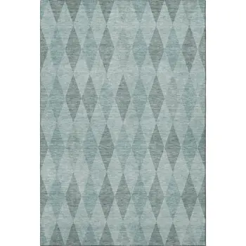 8' X 10' Teal And Gray Geometric Washable Area Rug With UV Protection