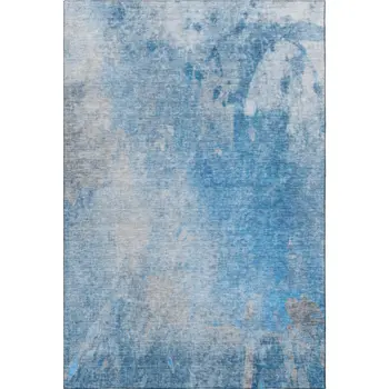 3' X 5' Blue And Gray Abstract Washable Area Rug With UV Protection