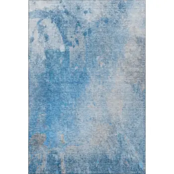 5' X 8' Blue And Gray Abstract Washable Area Rug With UV Protection