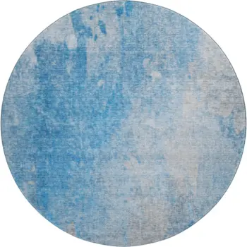 8' Blue And Gray Abstract Washable Round Rug With UV Protection
