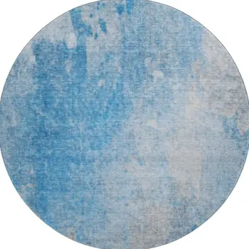 8' Blue And Gray Abstract Washable Round Rug With UV Protection