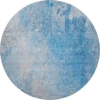 8' Blue And Gray Abstract Washable Round Rug With UV Protection