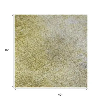 5' X 8' Gold And Gray Abstract Washable Area Rug With UV Protection