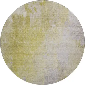 8' Gold And Gray Abstract Washable Round Rug With UV Protection