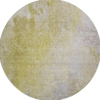 8' Gold And Gray Abstract Washable Round Rug With UV Protection