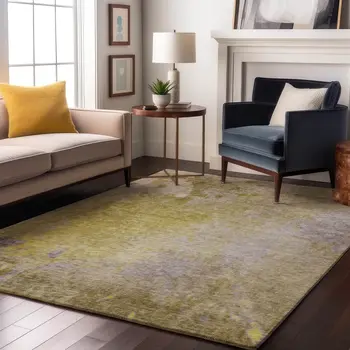 9' X 12' Gold And Gray Abstract Washable Area Rug With UV Protection