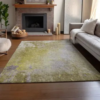 9' X 12' Gold And Gray Abstract Washable Area Rug With UV Protection