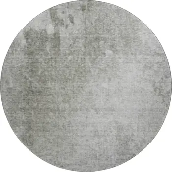 8' Gray And Ivory Abstract Washable Round Rug With UV Protection