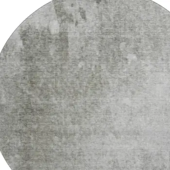 8' Gray And Ivory Abstract Washable Round Rug With UV Protection