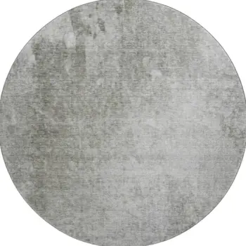 8' Gray And Ivory Abstract Washable Round Rug With UV Protection