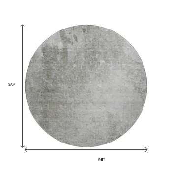 8' Gray And Ivory Abstract Washable Round Rug With UV Protection