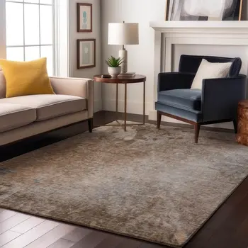 3' X 5' Coffee And Gray Abstract Washable Area Rug With UV Protection