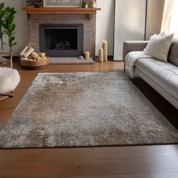3' X 5' Coffee And Gray Abstract Washable Area Rug With UV Protection