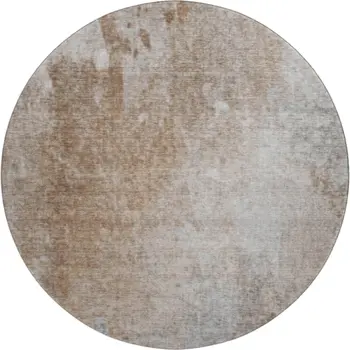 8' Coffee And Gray Abstract Washable Round Rug With UV Protection