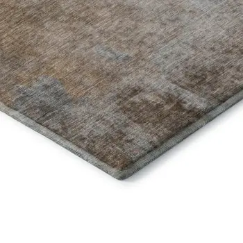 8' Coffee And Gray Abstract Washable Round Rug With UV Protection