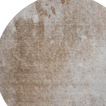 8' Coffee And Gray Abstract Washable Round Rug With UV Protection
