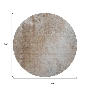 8' Coffee And Gray Abstract Washable Round Rug With UV Protection