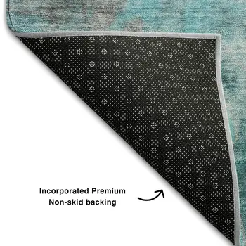 5' X 8' Teal And Gray Abstract Washable Area Rug With UV Protection