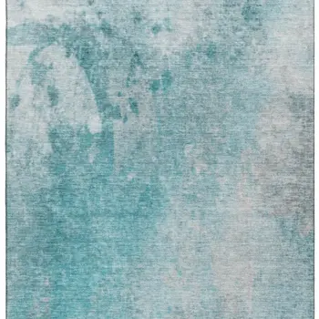 5' X 8' Teal And Gray Abstract Washable Area Rug With UV Protection