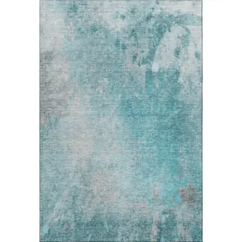 5' X 8' Teal And Gray Abstract Washable Area Rug With UV Protection