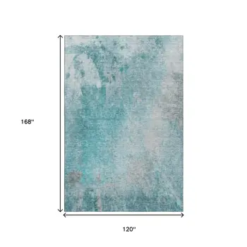 10' X 14' Teal And Gray Abstract Washable Area Rug With UV Protection
