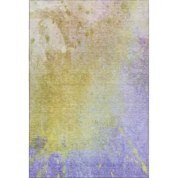 3' X 5' Wheat And Purple Abstract Washable Area Rug With UV Protection