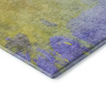 3' X 5' Wheat And Purple Abstract Washable Area Rug With UV Protection