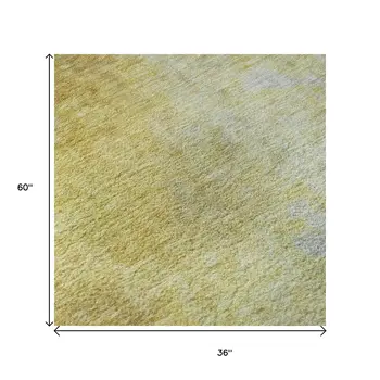 3' X 5' Wheat And Purple Abstract Washable Area Rug With UV Protection