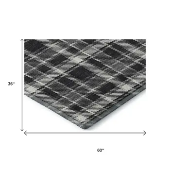 3' X 5' Black And Ivory Plaid Washable Area Rug With UV Protection