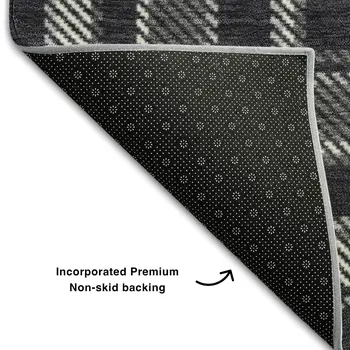 5' X 8' Black And Ivory Plaid Washable Area Rug With UV Protection