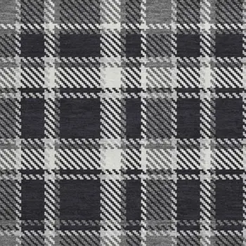 8' Black And Ivory Plaid Washable Round Rug With UV Protection