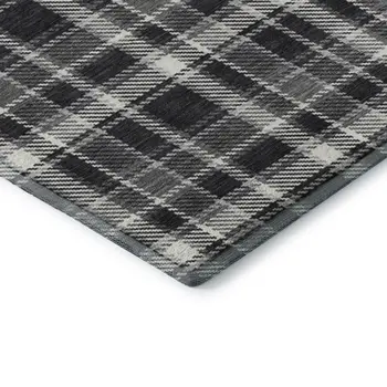 8' X 10' Black And Ivory Plaid Washable Area Rug With UV Protection