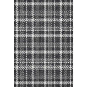 9' X 12' Black And Ivory Plaid Washable Area Rug With UV Protection