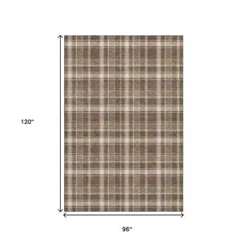 8' X 10' Chocolate And Ivory Plaid Washable Area Rug With UV Protection