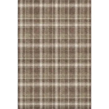 9' X 12' Chocolate And Ivory Plaid Washable Area Rug With UV Protection
