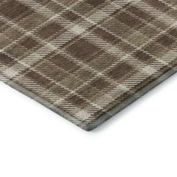 9' X 12' Chocolate And Ivory Plaid Washable Area Rug With UV Protection
