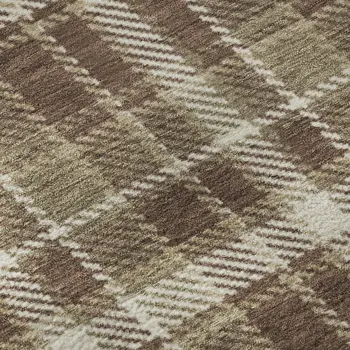 9' X 12' Chocolate And Ivory Plaid Washable Area Rug With UV Protection