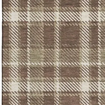 9' X 12' Chocolate And Ivory Plaid Washable Area Rug With UV Protection
