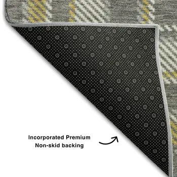 3' X 5' Gray Gold And Ivory Plaid Washable Area Rug With UV Protection