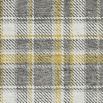 5' X 8' Gray Gold And Ivory Plaid Washable Area Rug With UV Protection