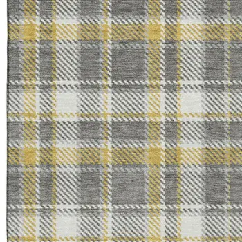 5' X 8' Gray Gold And Ivory Plaid Washable Area Rug With UV Protection
