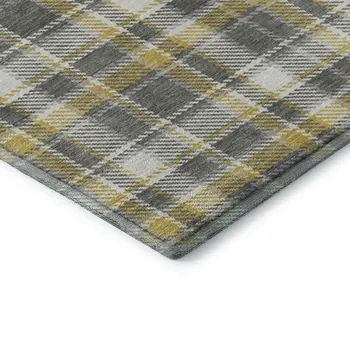 8' X 10' Gray Gold And Ivory Plaid Washable Area Rug With UV Protection