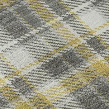 8' X 10' Gray Gold And Ivory Plaid Washable Area Rug With UV Protection