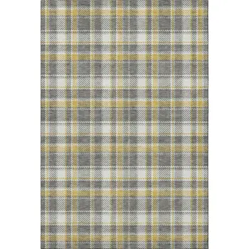 8' X 10' Gray Gold And Ivory Plaid Washable Area Rug With UV Protection