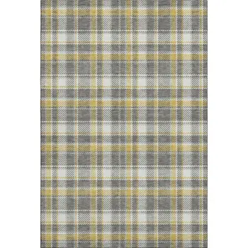 10' X 14' Gray Gold And Ivory Plaid Washable Area Rug With UV Protection