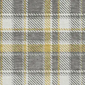 10' X 14' Gray Gold And Ivory Plaid Washable Area Rug With UV Protection