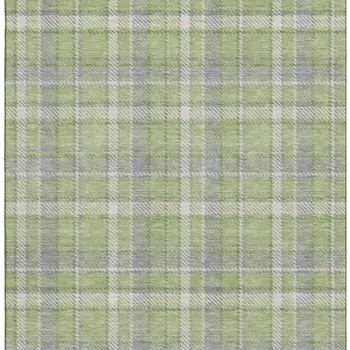 3' X 5' Green And Gray Plaid Washable Area Rug With UV Protection