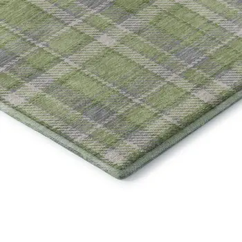 5' X 8' Green And Gray Plaid Washable Area Rug With UV Protection