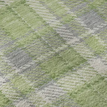 5' X 8' Green And Gray Plaid Washable Area Rug With UV Protection